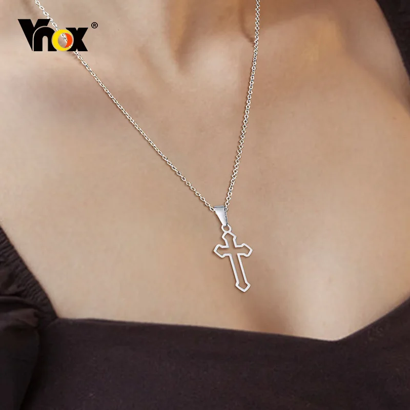 

Vnox Hollow Cross Necklace for Women Men, Stainless Steel Cross Pendant, Elegant Minimalist Metal Christ Faith Religious Collar