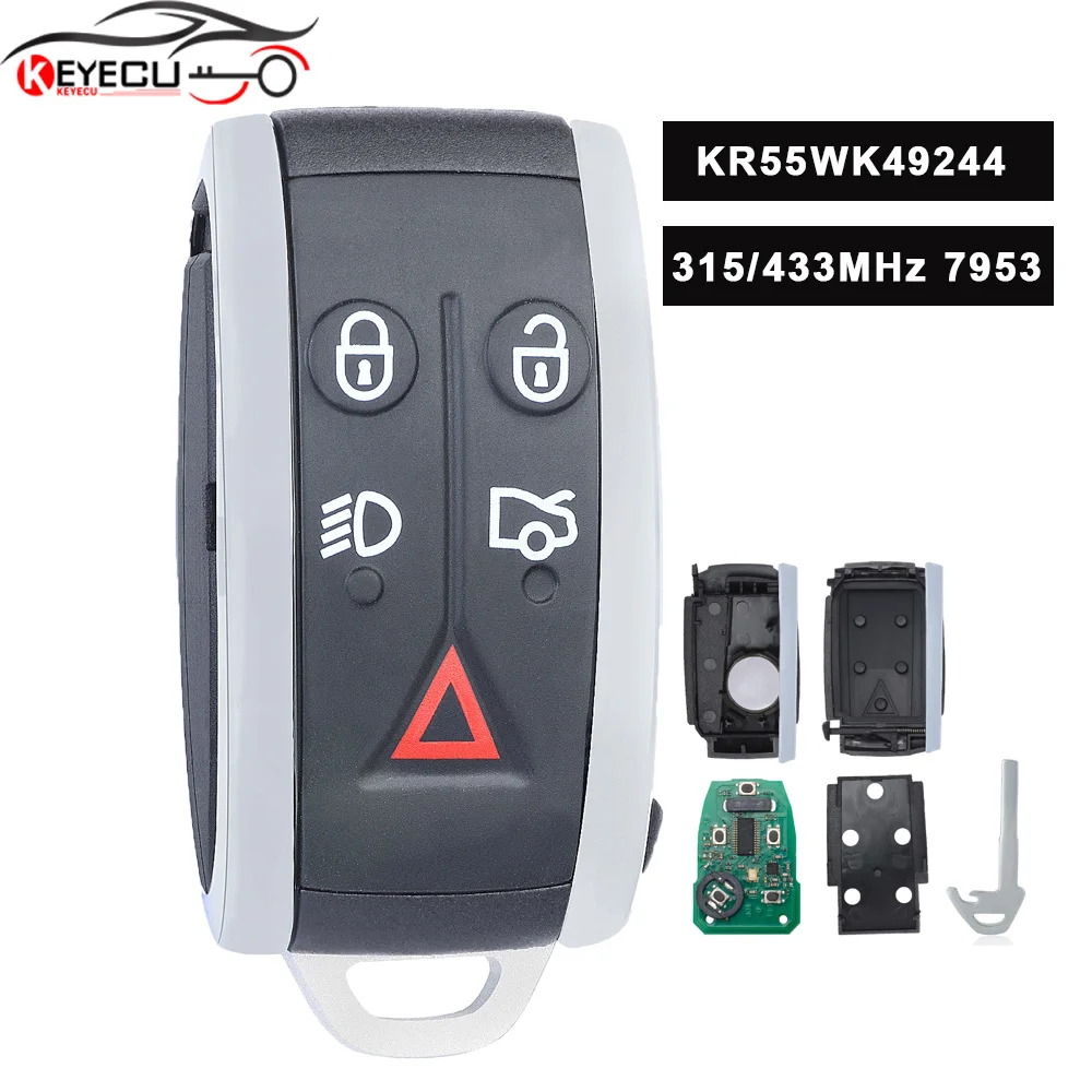 

KEYECU Smart Remote Key 315MHz/433MHz PCF7953A 5 Button for Jaguar XF XFR XK XKR 2009 2010 2011 2012 2013 - FCC:KR55WK49244