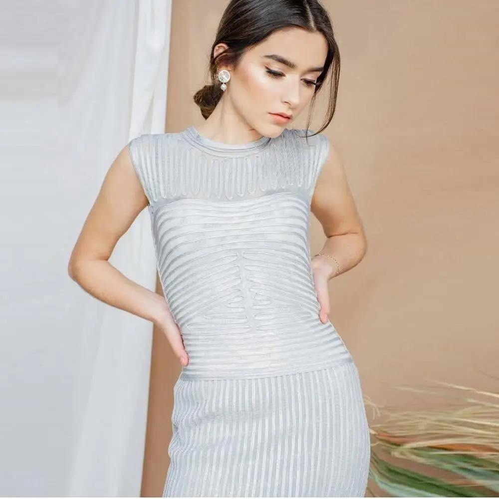 

Silver High Fashion Foil Printed Tassel Dress Celebrity Elegant Round Neck Sleeveless Bodycon Evening Party Maxi Vestidos 2019