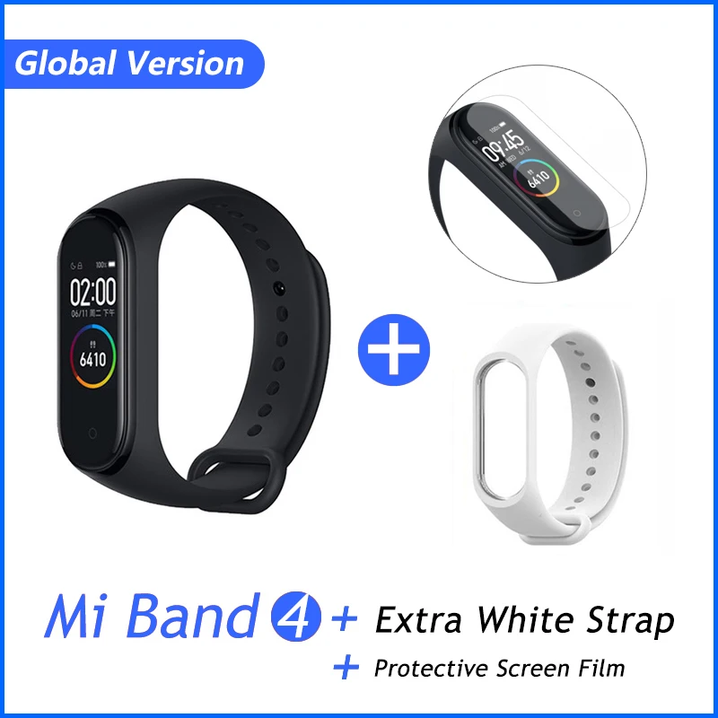 GB White Film Xiaomi mi-браслет 4 музыкальный смарт-браслет mi Band 4 браслет пульсометр фитнес 135 мАч цветной экран Bluetooth 5,0 браслеты - Цвет: GB White Film