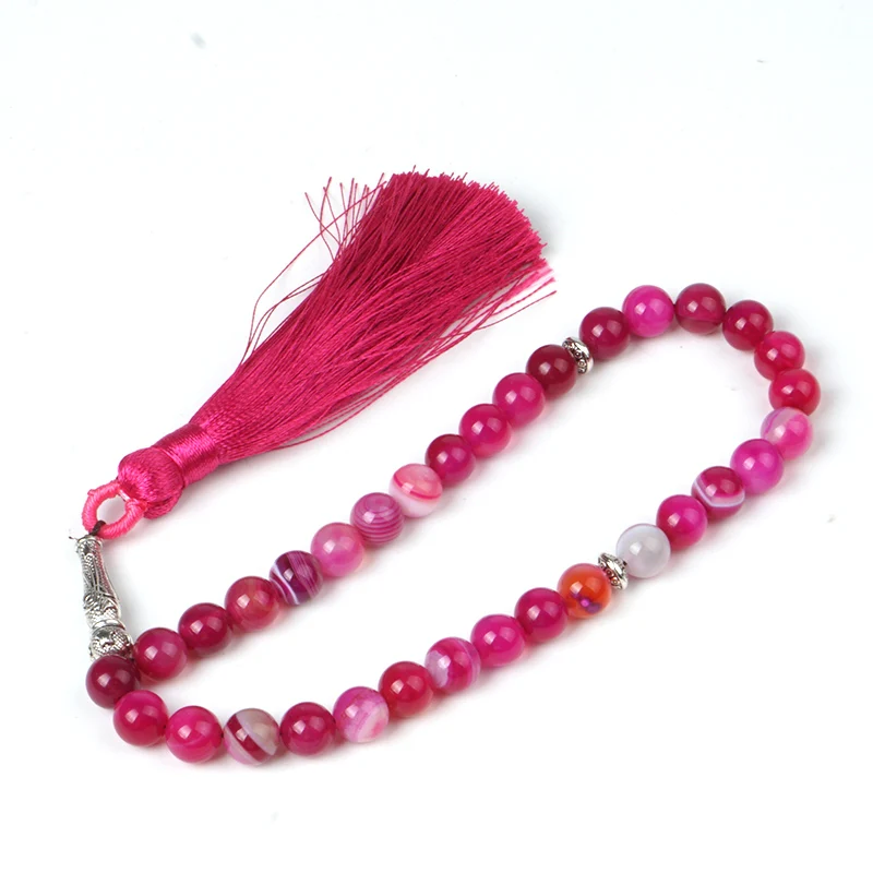 Горячая розовая синяя коричневая полоса линия агат оникс бусины кисточки 33 шт.