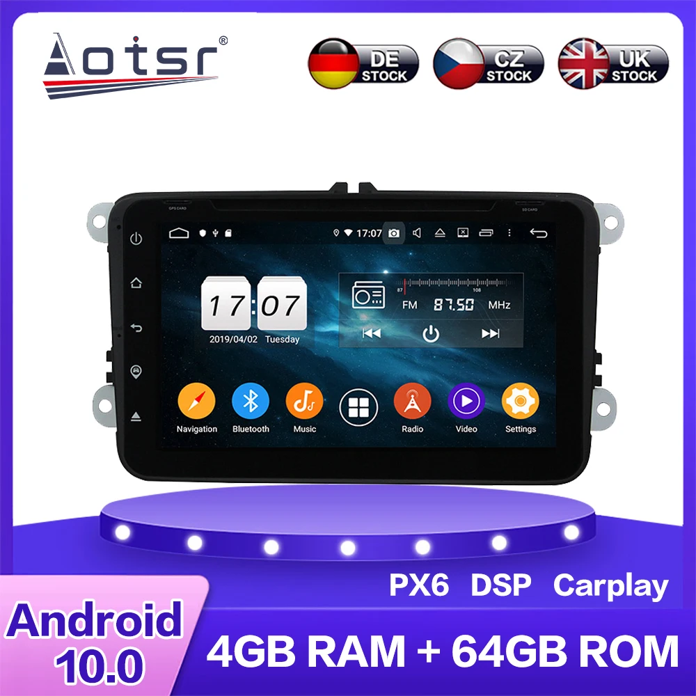 Автомобильный мультимедийный DVD плеер для Skoda Octavia Android 10 PX6 4 Гб + 64 ГБ