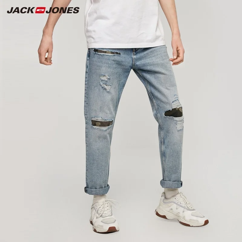 JackJones мужские облегающие камуфляжные рваные укороченные джинсы с узкими штанинами уличная одежда джинсовые
