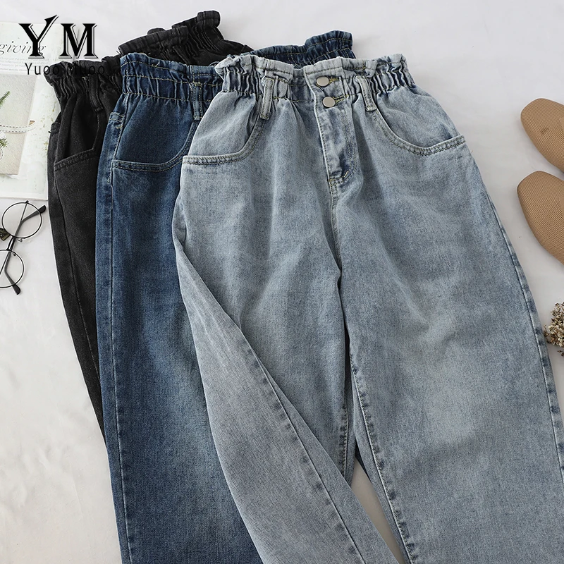 

YuooMuoo High Quality Soft Vintage Boyfriend Jeans for Women 2019 Elastic High Waist Mom Black Jeans Harajuku Long Denim Pants