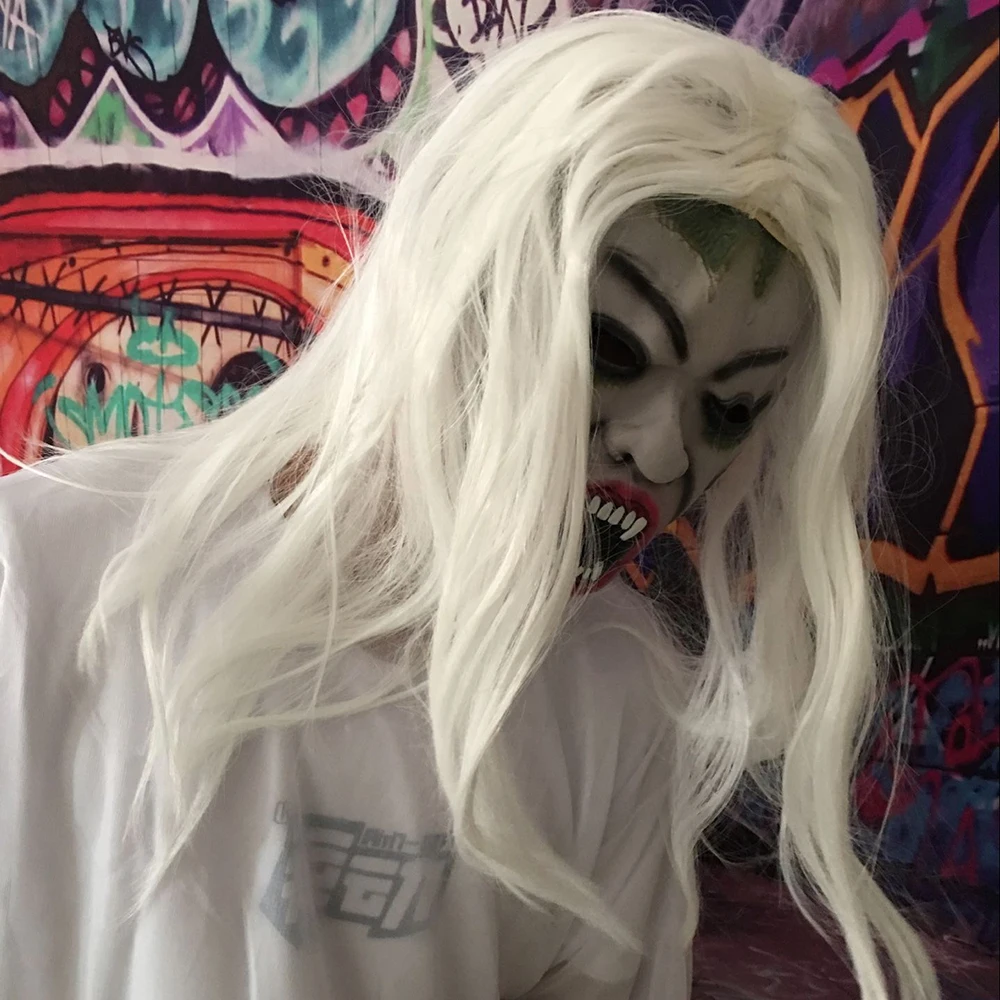 Латексная гримаса белая маска для Хэллоуина полное лицо ужас призрак вечерние