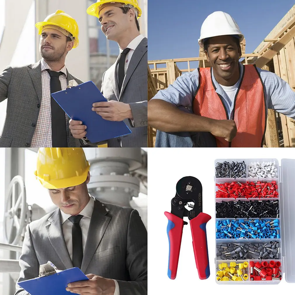 

1200X Wire Crimp Connector Cable Cord Pin Ferrule Crimper Plier Terminal Kits 1200pcs tube type cold pressing pliers