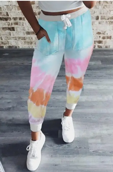 

Women Pants Tie-dye Printing Gradient Casual Loose Drawstring Trousers Women Plus Size 2021 Holiday Sweatpants Punk
