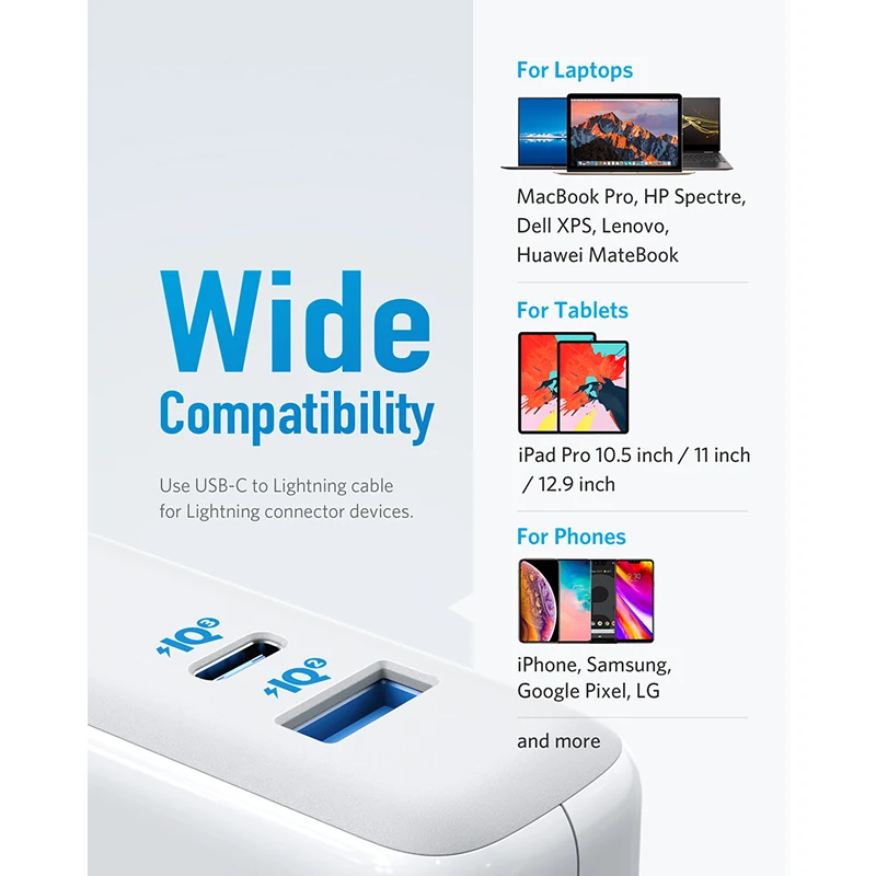 usb c charger anker 60w piq 3 0 gan tech dual port charger powerport atom iii 2 ports travel charger with a 45w usb c port free global shipping
