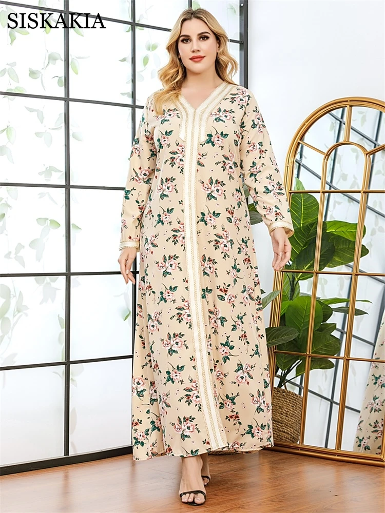 Платье макси с длинным рукавом для женщин Лето 2021 скромный мусульманский