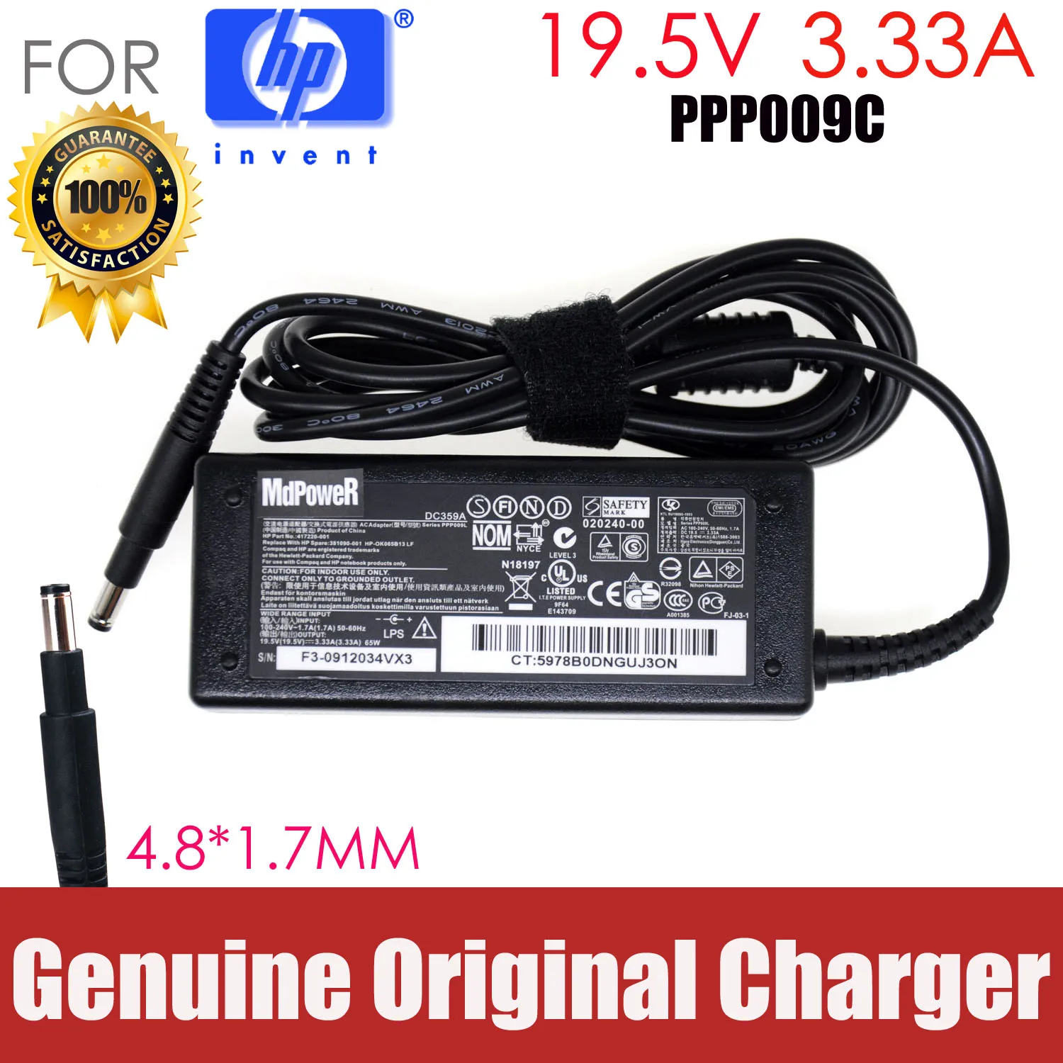 

Original 19.5V 3.33A 65W laptop AC power adapter charger for HP Envy4 Envy6 Envy 4-1024 Pavilion14 TPN-C102 TPN-C103 TPN-C104