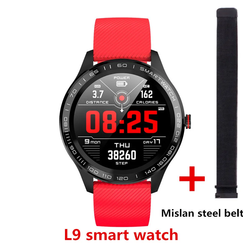 L9 red Misran L8 Смарт часы, L9 Смарт часы es, мужские IP68 Водонепроницаемый пульсометр Шагомер Секундомер Bluetooth Фото спортивные фитнес часы PK L5 - Цвет: L9 red Misran