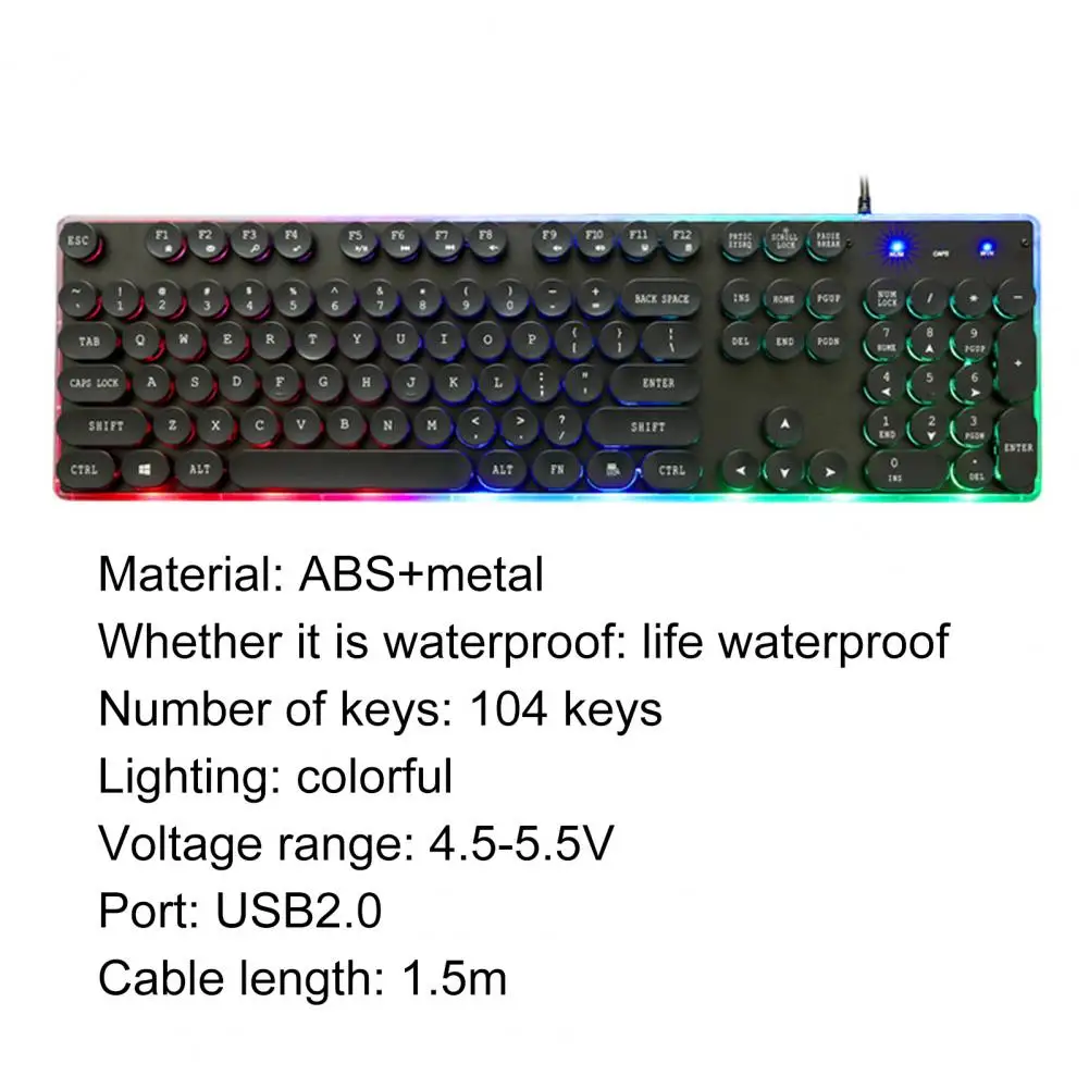 

G102 Keyboard And Mouse Set Punk Retro Keyboard Waterproof 104-Key Backlit USB2.0 Wired Gaming Keyboard For Computer Laptop