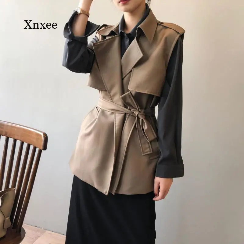 

2021 New Women Vest with Belt Jacket Solid Sleeveless Female Tank Casual Elegant Ladies Outwear Suit Korean Fashion Clothing