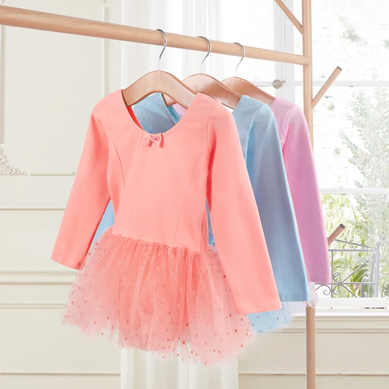 

Girls Ballet Tutu Dress Kids Gymnastics Tulle Skirt Ballet Costumes With Dot Tutus Girls' Practice Clothes Long Sleeve Dress