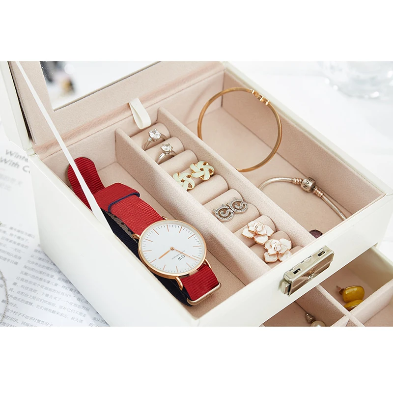 

Jewelry Box Storage Box 40 Section Show Tray Storage Box Drawer 2 Layer Large Mirror Girl Girl Ladies Support Earring Ring Neck