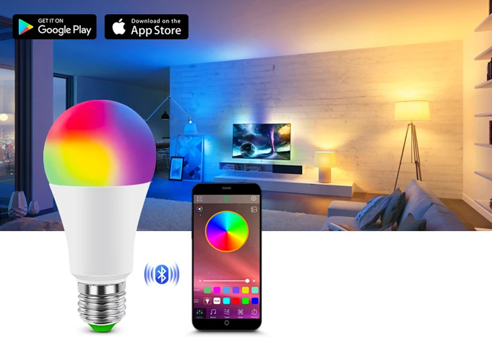 Dimmable Smart Home Life LED light Bulb E27 15W RGBW Music Bluetooth 4.0 APP Control Smart lamp Compatible Android / IOS System