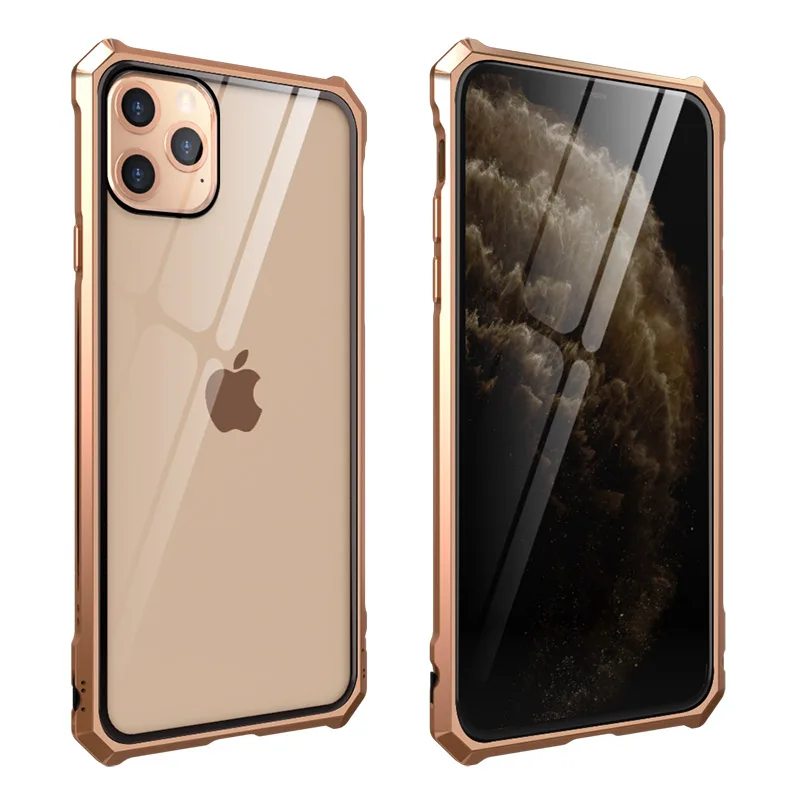 Роскошный металлический корпус для iphone 11 Pro Max, задняя крышка из закаленного стекла для iphone 11 Pro, алюминиевая рамка для iphone 11 - Цвет: gold