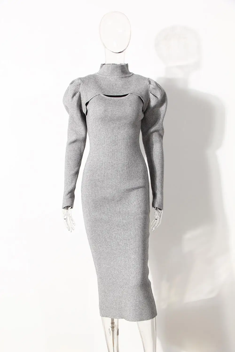 

MSXU Knitted Two-piece Set 2020 Autumn New Lace-up Waist Slimming Hip Dress for Ladies