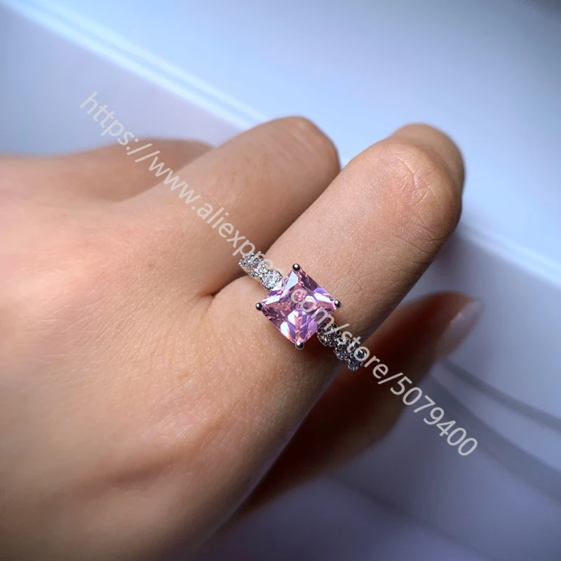 

Fashion Square pink CZ Engagement Ring white gold plated Cubic Zirconia Wedding Ring Women jewelry Bridal Anniversary Gift