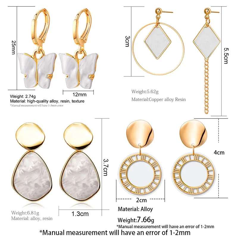 

New Korean Statement Earrings for women White Cute Arcylic Geometric Dangle Drop Gold Earings Brincos 2020 Trend Fashion Jewelry
