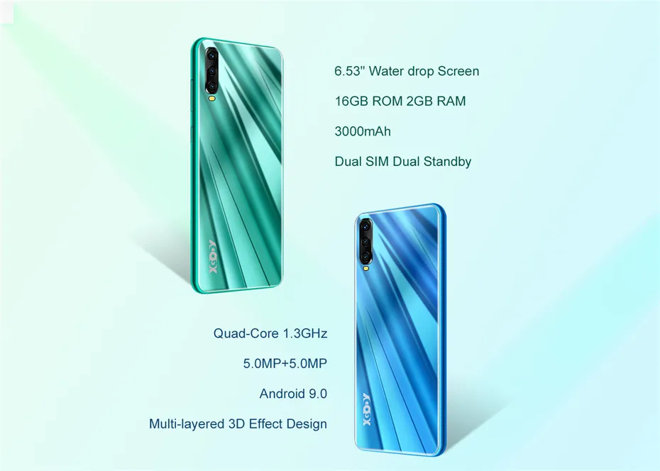 XGODY A90 3G Smartphone 6.53" Waterdrop Screen Android 9.0 Mobile Phone 2GB 16GB MTK6580 Quad Core 5MP Camera 3000mAh Cellphone