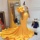 Платье Русалка для беременных женщин Выпускные платья большие цветы на плече блестящие бусины аппликации размера плюс вечерние платья Illugion с длинным рукавом