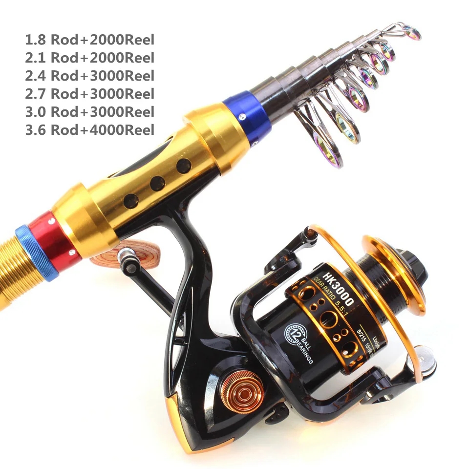 1.8m-3.6m Portable telescopic fishing rod and Reels bag set carbon spinning carp pole Travel fish Tackle Gift line | Спорт и