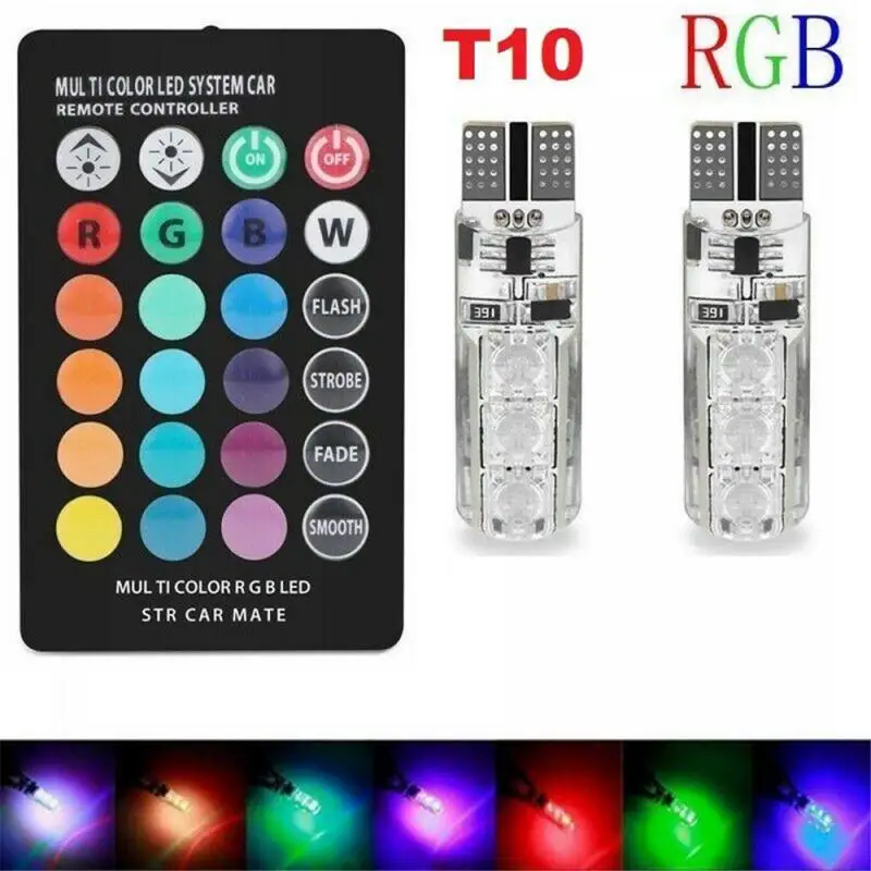 Разноцветные светодиодсветодиодный лампы RGB T10 W5W 194 168 автомобильные купольные