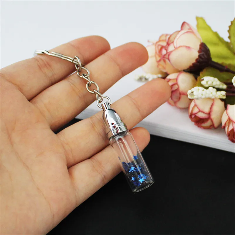 

3 Size Glass Bottle Pendant Keychain Wish Secret Keep Small Bottle Key Chain Women Gift