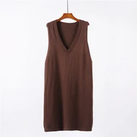 women knitted long sweaters dress autumn deep v neck sleeveless female vest dresses solid loose casual ladies clothes