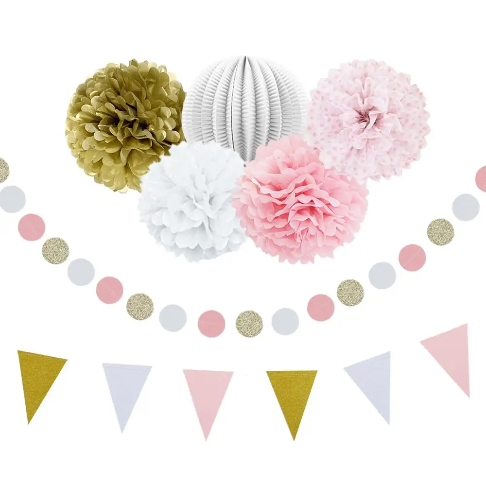 7 шт./компл. розовые/белые украшения для детского дня рождения подвесной