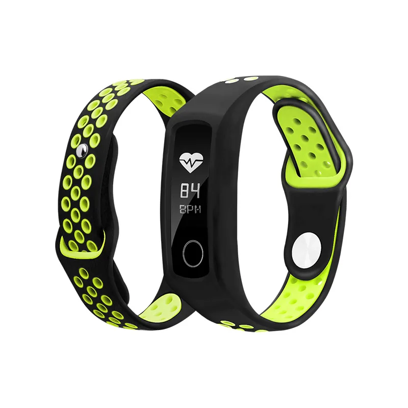 Два-Цвет мягкий силиконовый ремешок для honor band 4/5/3 спортивный ремешок пористый вентиляции Цветной браслет honor band 4 ремень - Цвет: black green