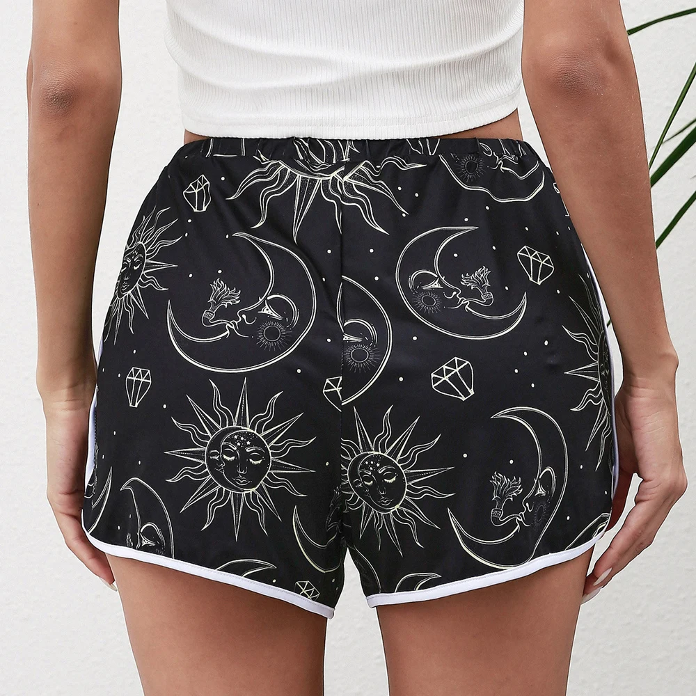

New Arrivals Summer Women Casual Basic Sun Moon Patten Print Loose Shorts High Waisted Shorts for Women Short Pants