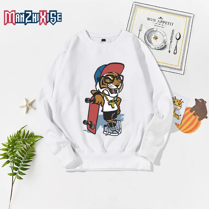 Детский свитер с длинным рукавом и принтом тигра|Толстовки кофты| |