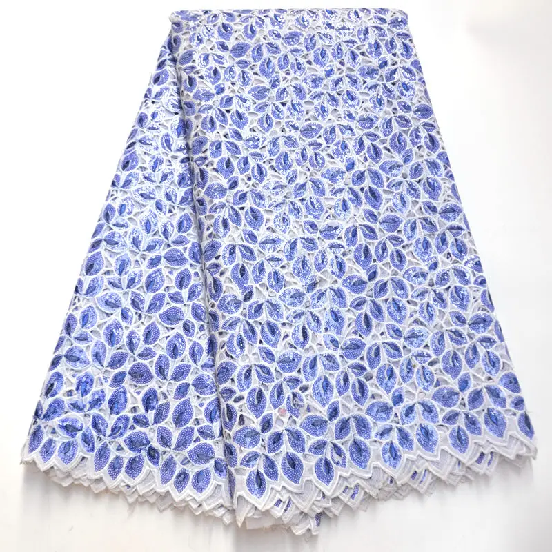 

Hot sale Leaf design Organza Handcut African lace fabric with lots of sequins 5 yards Nigerian Lace Fabric For Wedding mv399