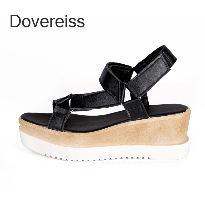 

Dovereiss Summer Women Fashion Sandals New Pure Color White Ankle Platform Waterproof Hook & Loop Party Shoes Big Size 41 42 43