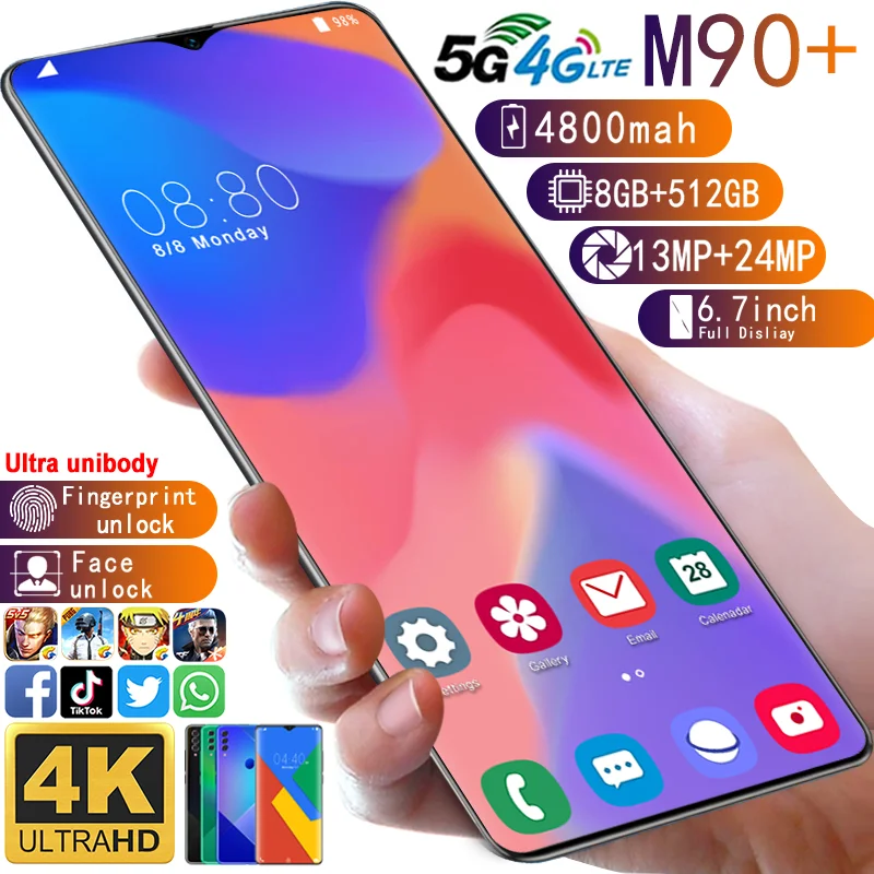 

2021 Global Version M90 Ultra 6.7 Inch HD Screen 4800mAh Battery 8GB 512GB 5G 13MP 24MP Face Recognition