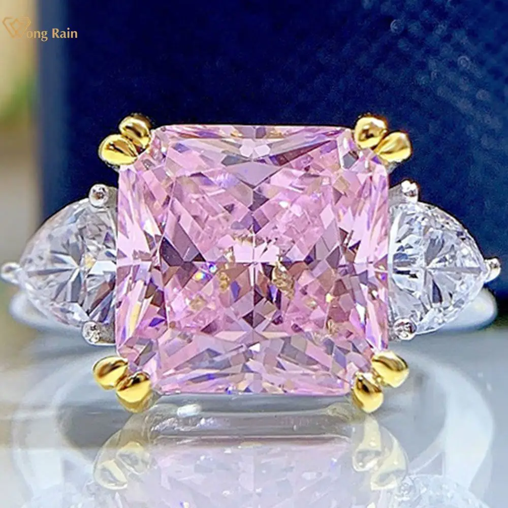

Wong Rain 925 Sterling Silver Citrine Pink Sapphire Created Moissanite Gemstone Wedding Engagement Luxury Rings Fine Jewelry