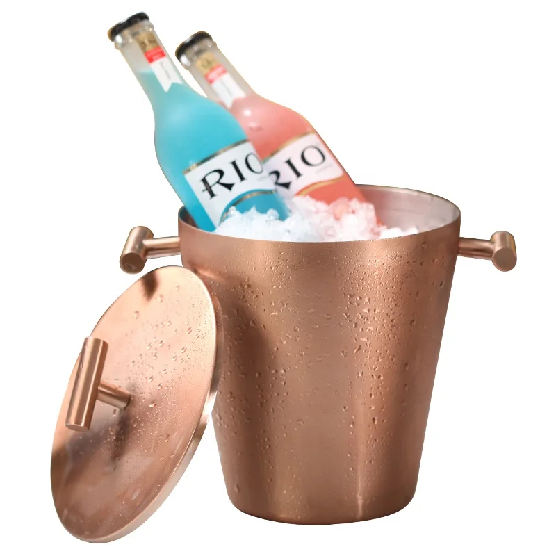 Large capacity 3L copper vintage hammered beer cool ice bucket with lid |