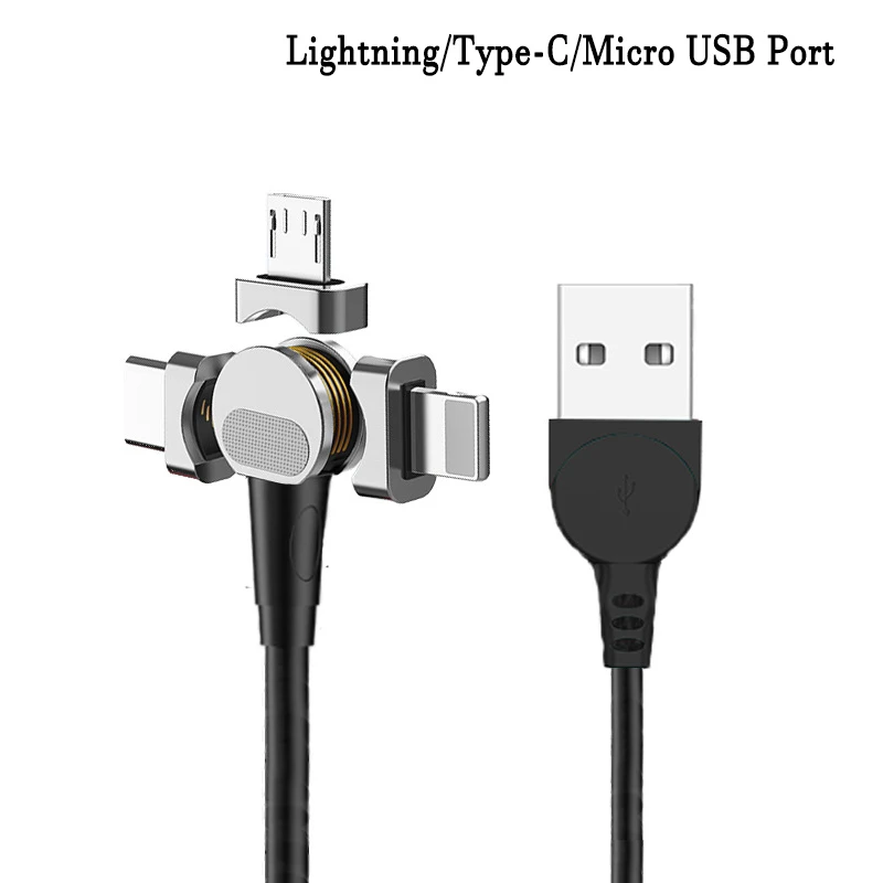 Магнитный кабель для мобильного телефона 180 градусов Lightning/type-C/Micro USB порт вращающийся USB шнур 5 В/9 В/12 В a кабель для быстрой зарядки