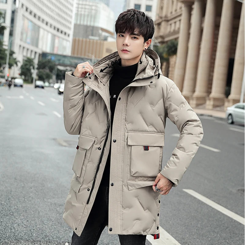 Men Long Winter Jackets Thicken Quilted Solid Hooded Male Casual Parkas Pockets Buttons Design Warm Outwear for Men's 2021