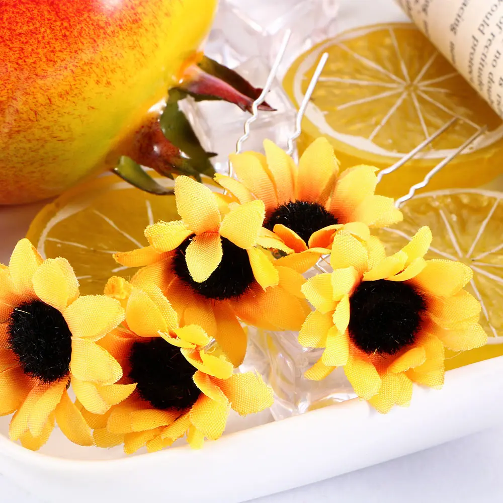 5Pcs New Wedding Bridal Hair Pins Yellow Sunflower Bridesmaid Headwear Women Girls Cute Party Prom Jewelry |