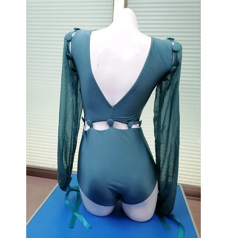 Женский сплошной купальник монокини с вырезами прозрачный длинным рукавом