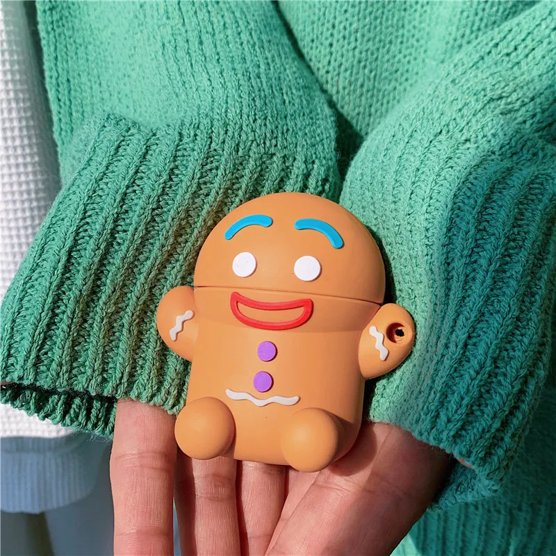 

for Airpods 2 3D Cute Gingerbread Man cartoon Silicone Headphone Cases for Apple Airpods 1 2 soft protective cover with hook