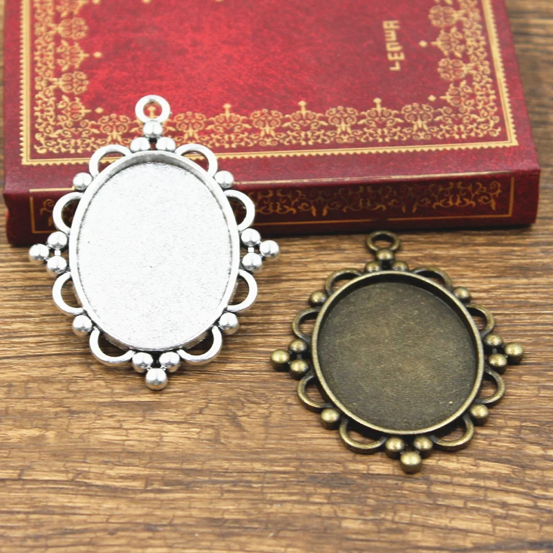 

2pcs New Fashion 40x30mm Inner Size Antique Bronze Silver Color Classic Oval Style Cabochon Base Setting Charms Pendant