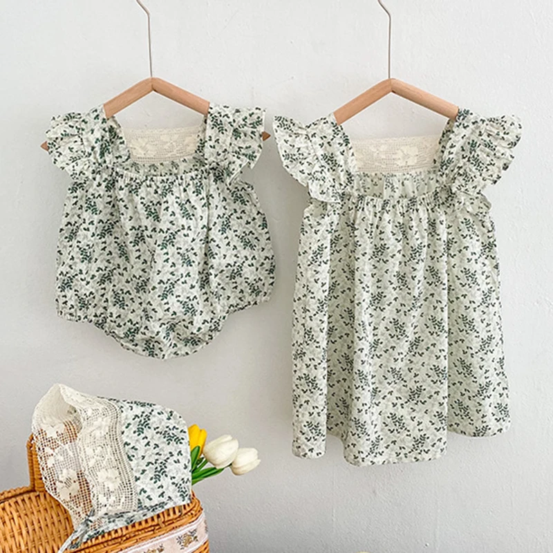 

Summer Baby Girls Clothes Toddler Baby Girl Bodysuits Cotton Sleeveless Print Infant Baby Girls Dress Twins Clothing