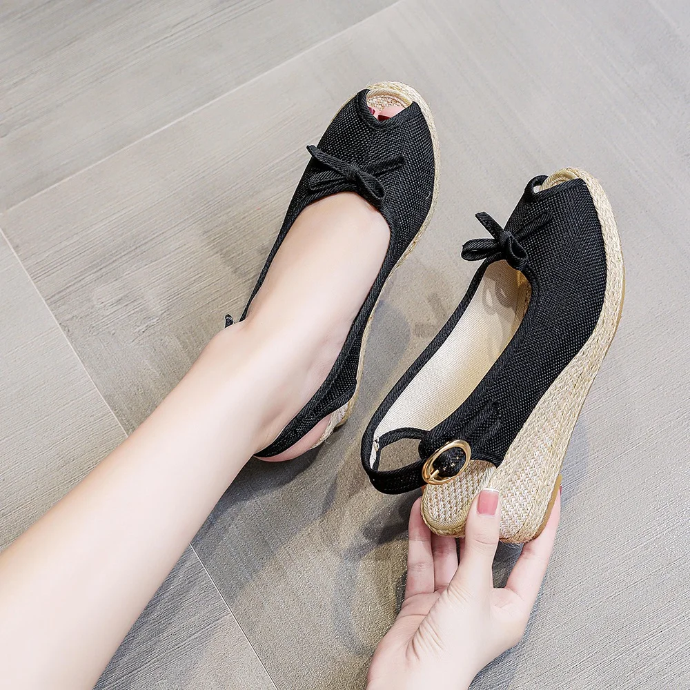 Veowalk/женские льняные эспадрильи ручной работы с бантом и открытым носком