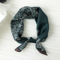 100 silk scarf shiny bandana unisex man women vintage flower print kerchief turban small headband bow tied 5353cm