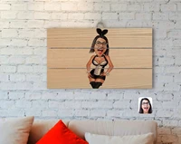 personalized rabbit girl caricature of authentic wooden pallet tablo 1
