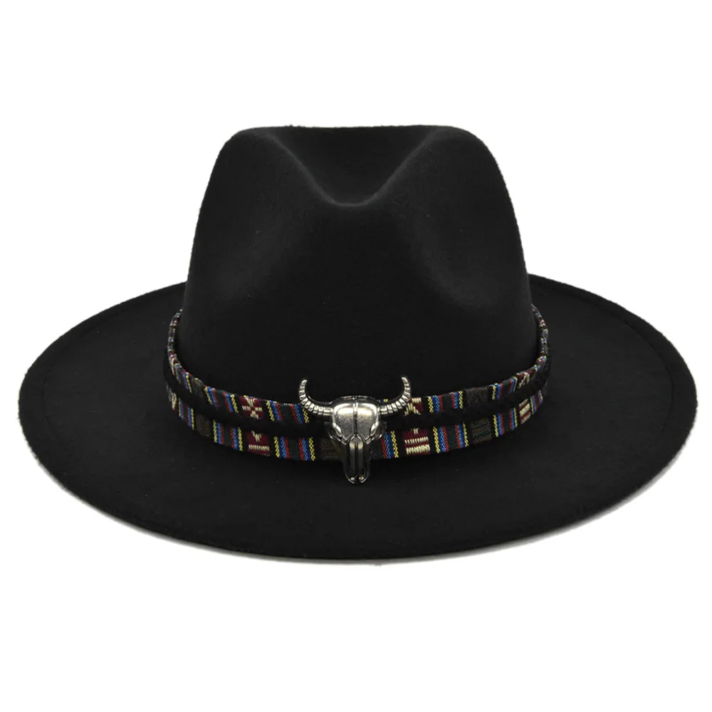 Men's Cowboy Hat Western Style Women's Top Hats Cowgirl Cap Fedoras Retro Jazz Hat Men Dress Hats Cow Print Party Flat Eaves